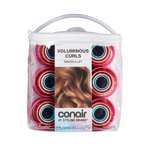 Conair Self-Grip Hair Rollers, Velcro, 5 Sizes, 31 Count, Multicolor | Rollers for heatless curls overnight or during the day, for wet or dry hair on all lengths, zippered storage case