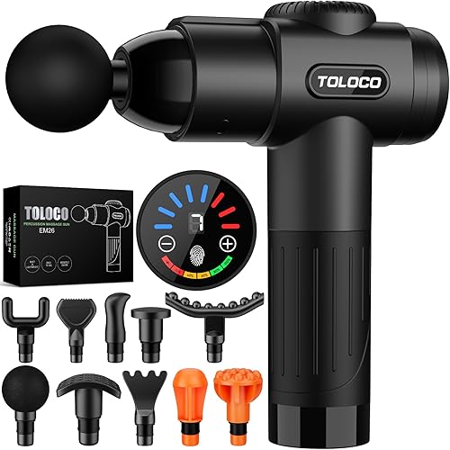 TOLOCO Massage Gun, Deep Tissue Back Massage for Athletes for Pain Relief, Percussion Massager with 10 Massages Heads & Silent Brushless Motor, Fathers Day Dad Gifts, Black